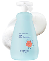 GOONGBE Kids' Silky Shampoo bottle highlights silicone-free gentle cleansing for delicate hair.