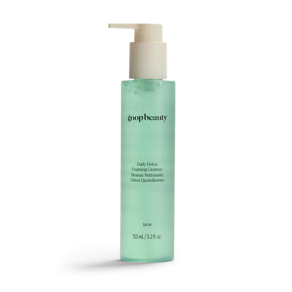goop Beauty Daily Detox cleanser gel-to-foam transformation for makeup removal.