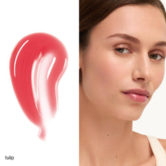 goop Beauty Hydra-Barrier Gel Gloss Tulip swatch highlights soft pink shade and lightweight moisture