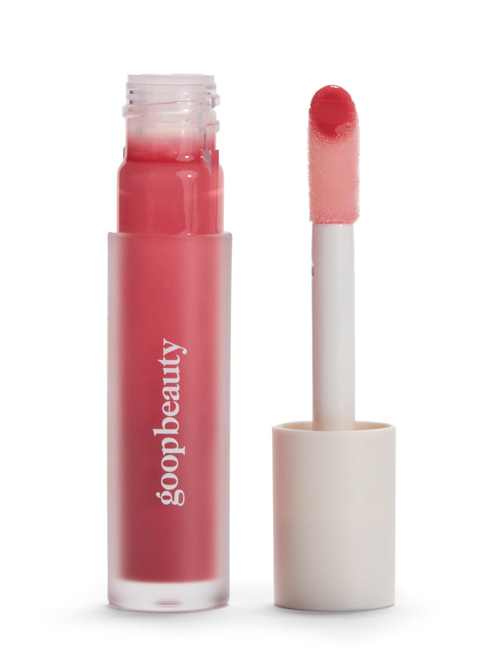 goop Beauty Hydra-Barrier Gel Gloss Blossom bottle close-up showing petal-pink gloss and hydration