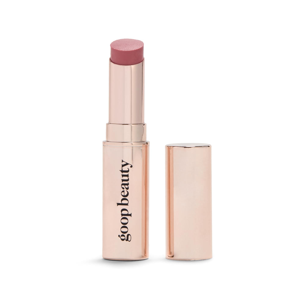 goop Beauty tinted lip balm with nude-pink tint delivering daily hydration for soft lips.