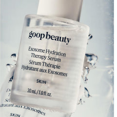 goop Exosome Hydration Serum gel texture visual emphasizing cooling, lightweight hydration
