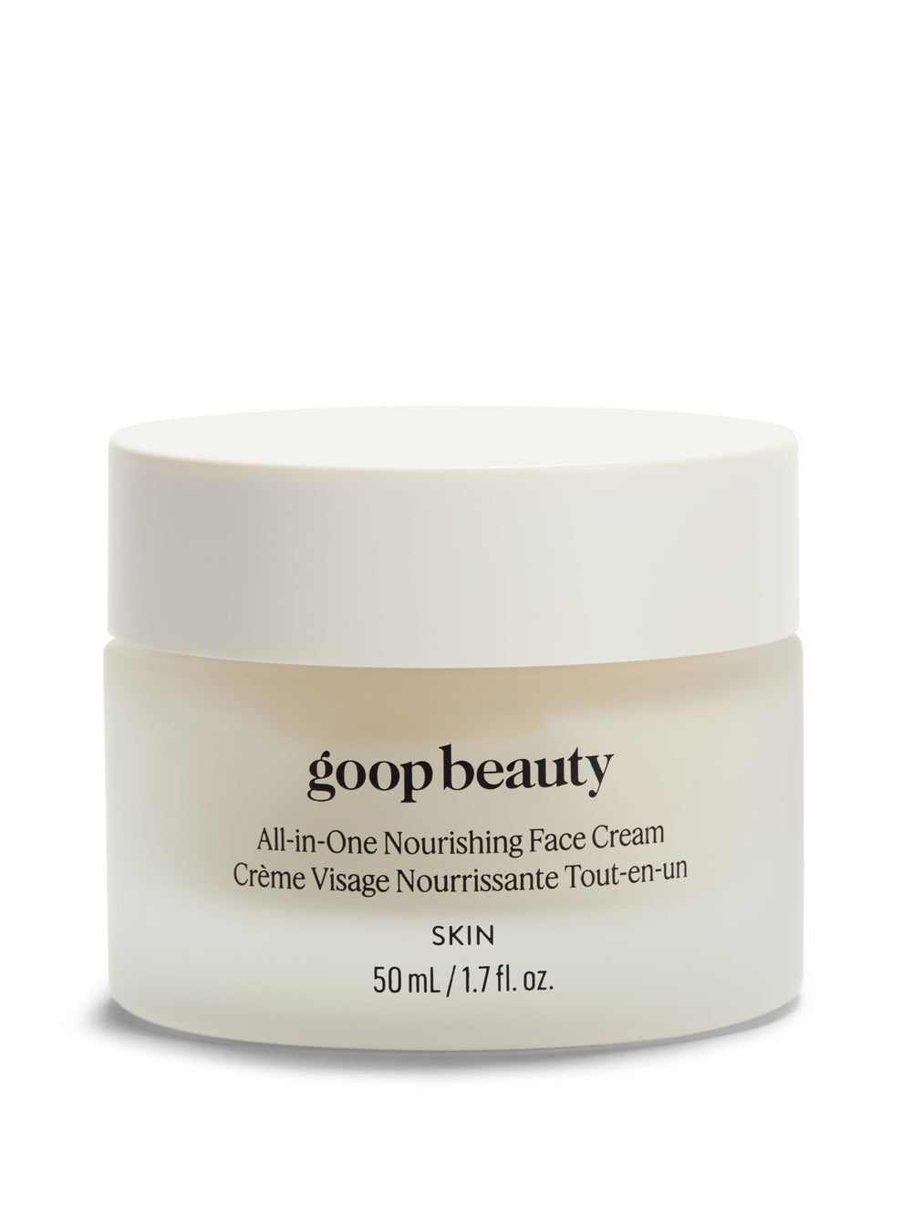 goop Nourishing Face Cream jar close-up reveals whipped texture and rich hydration.
