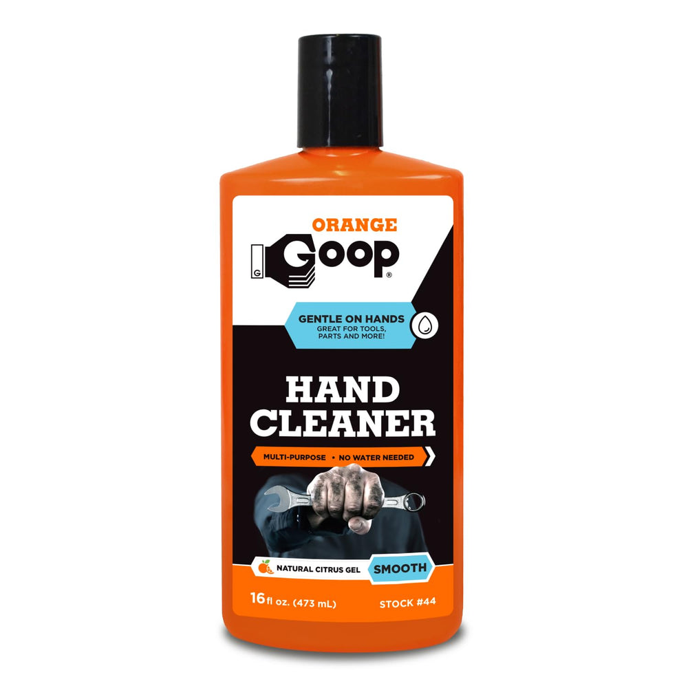 GOOP Orange Liquid bottle front highlights citrus cleaning for hands and gear.