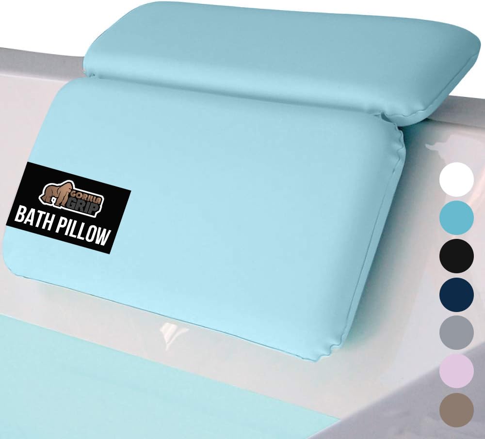GORILLA GRIP bath pillow 2-panel blue front view with plush neck support.