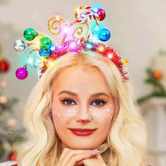 GORTIN light-up Christmas ball headband with colorful ornaments for festive party flair.