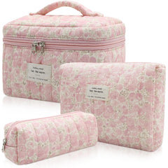 Gosect 3pc makeup bag set with floral pattern for organized cosmetics on the go