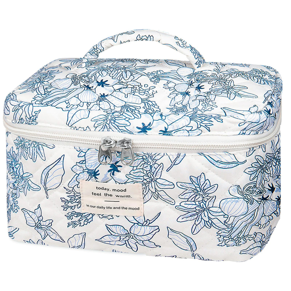 Gosect large makeup bag floral navy back view for travel storage