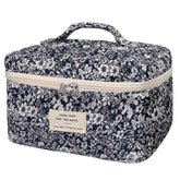 Gosect large makeup bag front view in black rose showing spacious travel-ready design.