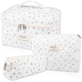 Gosect large makeup bag set with floral-quilted pattern for stylish travel storage.