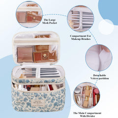 Gosect makeup bag grid middle layer shows organized space for small items.