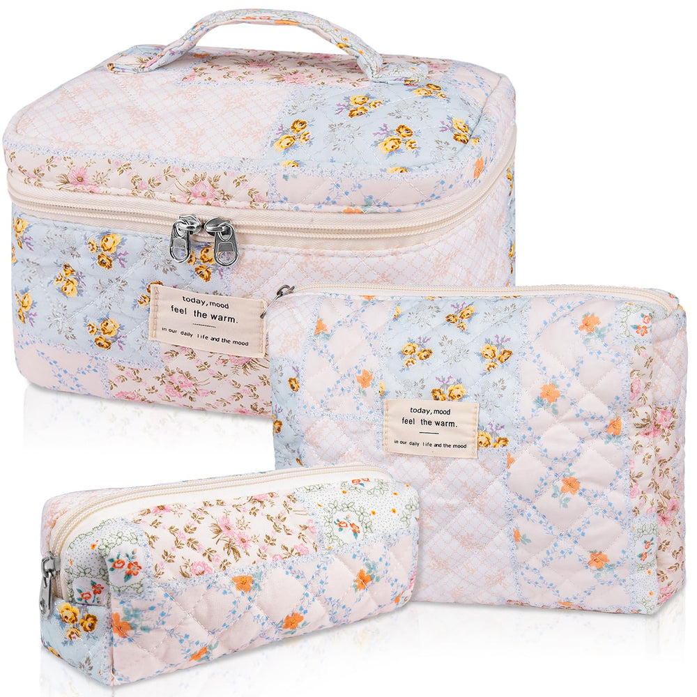 Gosect makeup bag set with floral pattern front, a stylish travel cosmetic organizer.