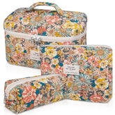 Gosect makeup bag set with floral quilted design for stylish travel organization
