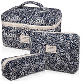 Gosect makeup bag set floral quilted large - spacious main compartment for cosmetics