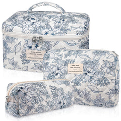 Gosect makeup bag set navy blue front view demonstrates organized daily carry options.