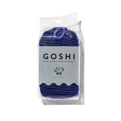GOSHI Exfoliating Shower Sponge Indigo Blue textured fibers for gentle exfoliation.