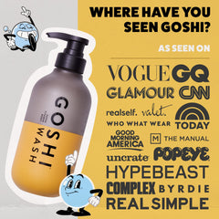 GOSHI Super Vitamin Body Wash bottle closeup highlights rich, gentle lather for all skin types