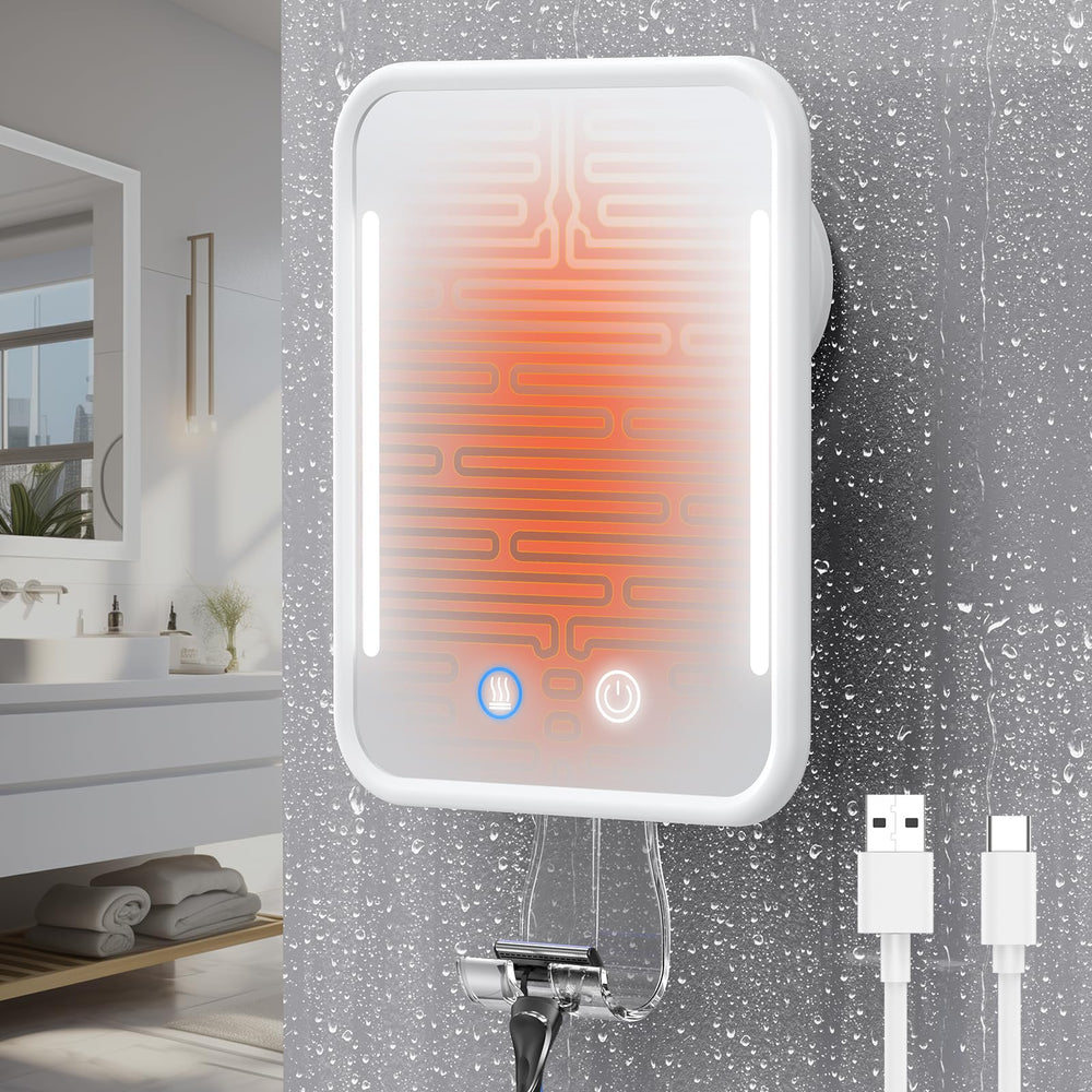 Gospire heated shower mirror fogless panel delivers clear shave in steamy bathrooms.