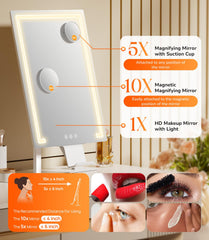 Gospire Hollywood makeup mirror includes 10x magnetic magnifier for eyebrow and lash precision.