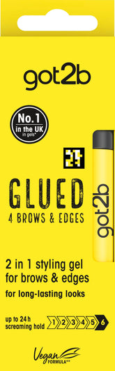 Got2b Glued for Brows & Edges wand with two-sided brush for precise, long-lasting holds.