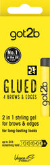 Got2b Glued for Brows & Edges wand with two-sided brush for precise, long-lasting holds.