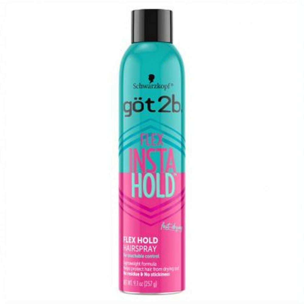 Got2B Insta Hold hair spray bottle shows quick-drying hold for a daytime style.