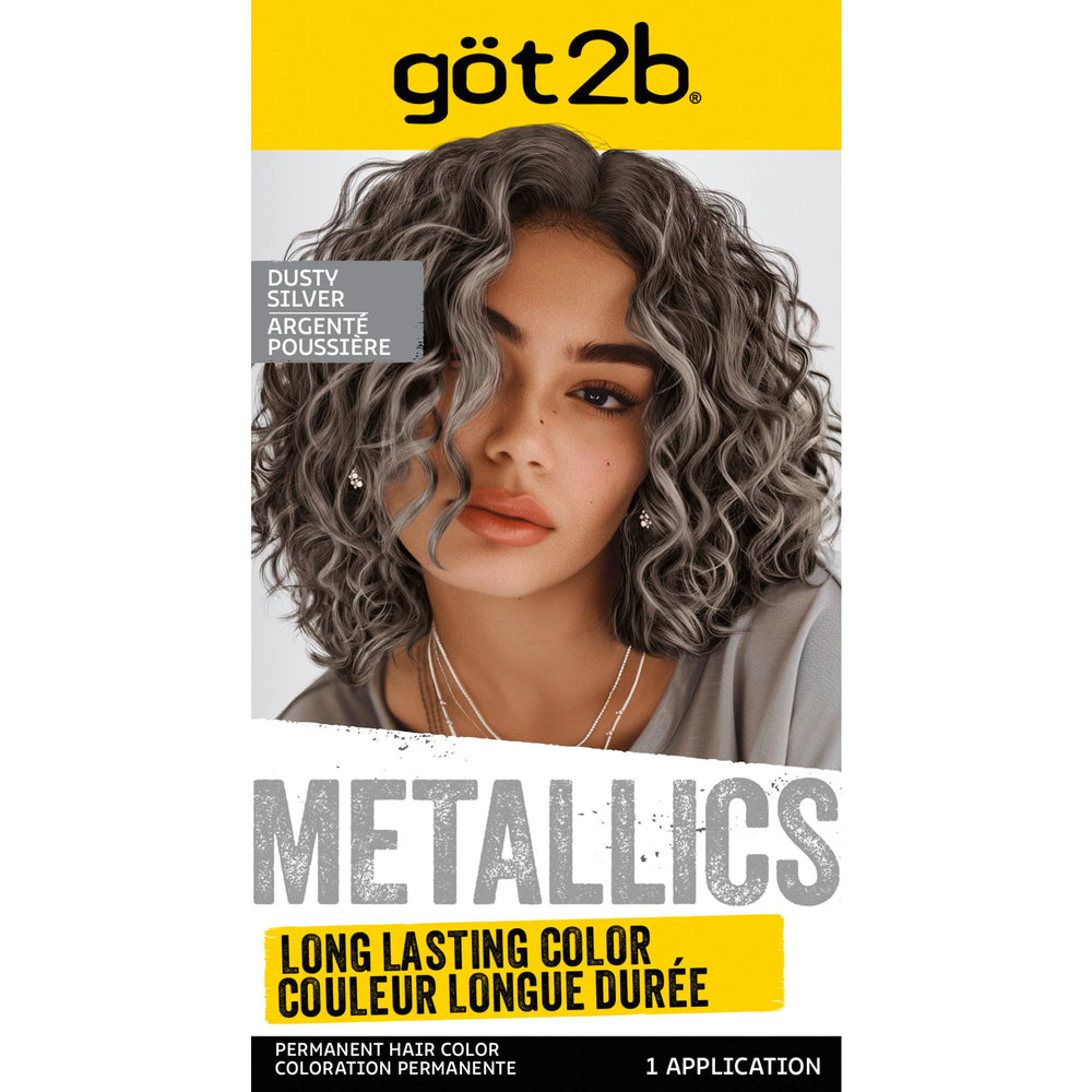 Got2b Metallics M72 Dusty Silver box shows at-home color kit for lasting metallic shine.