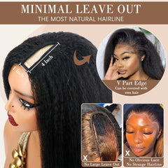 Goulus kinky straight V Part Wig 18in side view showing sleek silhouette