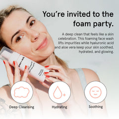 Grace & Stella fluffy foamy texture demonstrates gentle cleansing for sensitive skin.