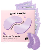 Grace & Stella retinol under-eye patches packaging promotes brightening and spa like routine.