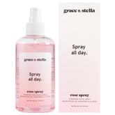 Grace & Stella Rose Water Spray front bottle showing vegan formula for glow