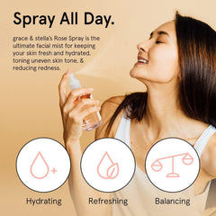 Grace & Stella Rose Water Spray mist application for refreshed skin