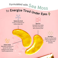 Grace & Stella under-eye patches on skin closeup reveals cooling hydration.