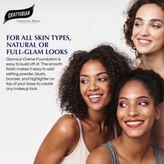Graftobian HD Glamour Creme Foundation skin-smoothing finish delivers lightweight, natural radiance.