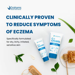 Grahams Natural C-plus Eczema Cream texture swatch demonstrates fast-absorbing, non-greasy moisturization.