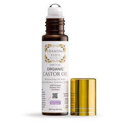 Grandma Flo's Naturals castor oil roll-on bottle enables mess-free, precise application.