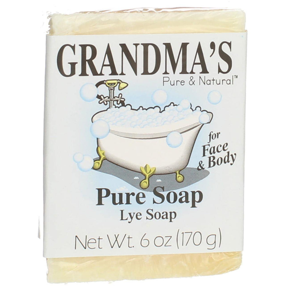 Grandma's Pure Lye Soap Bar lather closeup shows gentle cleansing for sensitive skin.