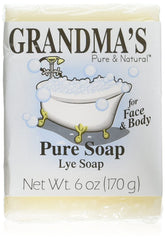 Grandma's Pure Lye Soap Bar 6oz packaging highlights bulk value for families