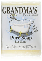 Grandma's Pure Lye Soap Bar 6oz packaging highlights bulk value for families