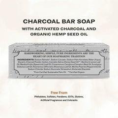The Grandpa Soap Company charcoal bar slice closeup emphasizes deep cleansing and pore detox potential