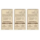 The Grandpa Soap Company Oatmeal Bar Soap lather closeup for gentle cleansing with organic oats.
