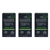 The Grandpa Soap Company Pine Tar Bar Soap packaging shows natural cleansing for daily use.
