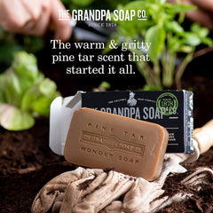 Soap bar cut open shows natural pine tar composition for cleansing.