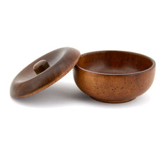 Grandslam oak shaving bowl with lid shows dust-free storage and ready lather prep