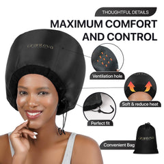 Granteva hooded hair-dryer attachment diffuser cap evenly distributes heat for conditioning.