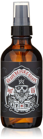 Grave Before Shave Bay Rum Beard Oil bottle 4oz promoting shine