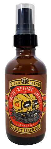 Grave Before Shave beard oil cigar blend in a 4oz bottle for shiny, healthy beard.