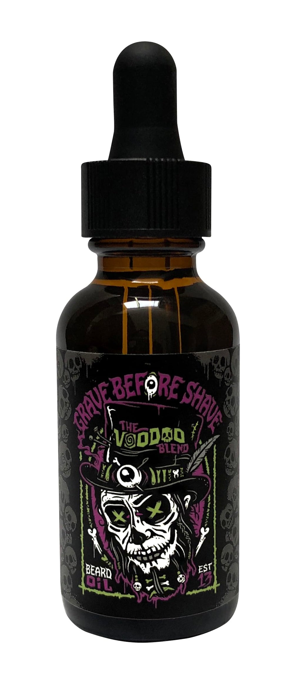Grave Before Shave Voodoo Blend beard oil bottle highlights natural conditioning for healthier beard growth