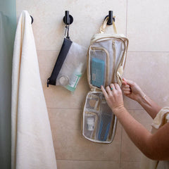 Gravel The Pouch inside view demonstrates compact quart-size design for easy carry-on packing.