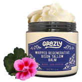 Grazly Whipped Bison Tallow Balm jar closeup for rich hydration.